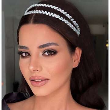 Jorsnovs Elegant Layered Headpieces Birthday Tiaras for Women CZ Bridal Headband Wedding Party Sweet 16 Hair Jewelry