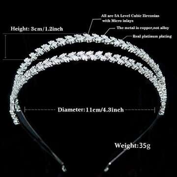 Jorsnovs Elegant Layered Headpieces Birthday Tiaras for Women CZ Bridal Headband Wedding Party Sweet 16 Hair Jewelry