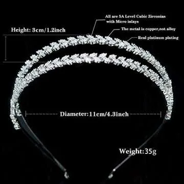 Jorsnovs Elegant Layered Headpieces Birthday Tiaras for Women CZ Bridal Headband Wedding Party Sweet 16 Hair Jewelry