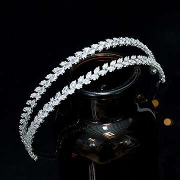 Jorsnovs Elegant Layered Headpieces Birthday Tiaras for Women CZ Bridal Headband Wedding Party Sweet 16 Hair Jewelry