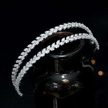 Jorsnovs Elegant Layered Headpieces Birthday Tiaras for Women CZ Bridal Headband Wedding Party Sweet 16 Hair Jewelry