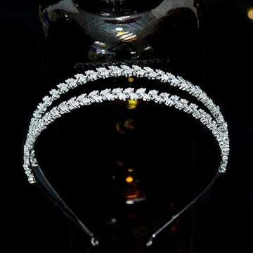 Jorsnovs Elegant Layered Headpieces Birthday Tiaras for Women CZ Bridal Headband Wedding Party Sweet 16 Hair Jewelry