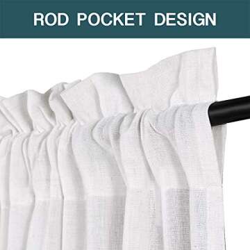 FantasDecor Linen Sheer Curtains 84 inch Length 2 Panels Set Light Filtering Privacy Drapes Rod Pock...
