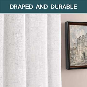 FantasDecor Linen Sheer Curtains 84 inch Length 2 Panels Set Light Filtering Privacy Drapes Rod Pocket Window Blinds Decor Shades for Farmhouse Bedroom, Off White
