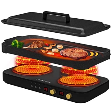 COOKTRON 1800W Portable Induction Cooktop with Removable Griddle - Perfect for Family Cooking