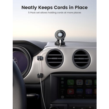 5Pack Cable Spring Holder Clips, Cord Organizer for Desk - Lamicall Adjustable Cord Wire Holder Keeper, Phone Charger Organizer Clips, Wire Cable Management for Nightstand Wall Car Office Desktop