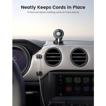 5Pack Cable Spring Holder Clips, Cord Organizer for Desk - Lamicall Adjustable Cord Wire Holder Keeper, Phone Charger Organizer Clips, Wire Cable Management for Nightstand Wall Car Office Desktop