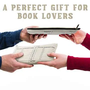 Yinder 6 Pieces Book Lover Gifts Library Card Pouch for Women Cosmetic Bag Birthday Gift for Reader Girl Library Book Bag with Zipper for Teacher(White,Classic Style)