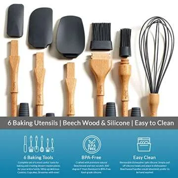 Portofino 6-Piece Baking Utensils Set - Stylish Silicone and Wood Cooking Tools
