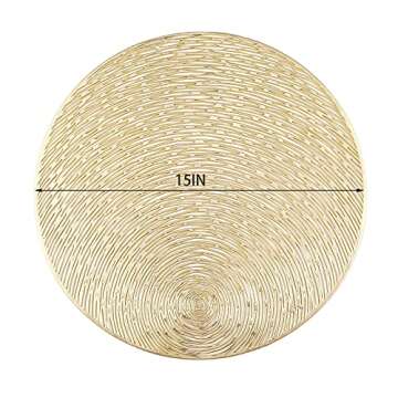 Cedilis 12 Pack Gold Metallic Vinyl Placemats, Non-Slip Washable Round Placemats, Wedding Accent Cen...