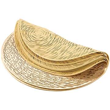 Cedilis 12 Pack Gold Metallic Vinyl Placemats, Non-Slip Washable Round Placemats, Wedding Accent Centerpiece Placemat for Dining Table Kitchen Decor, 15inch