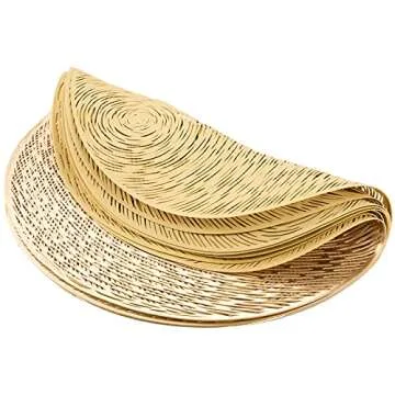 Cedilis 12 Pack Gold Metallic Vinyl Placemats, Non-Slip Washable Round Placemats, Wedding Accent Centerpiece Placemat for Dining Table Kitchen Decor, 15inch