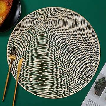 Cedilis 12 Pack Gold Metallic Vinyl Placemats, Non-Slip Washable Round Placemats, Wedding Accent Centerpiece Placemat for Dining Table Kitchen Decor, 15inch