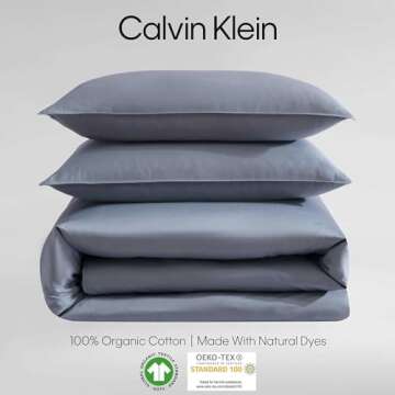 Calvin Klein - Queen Duvet Cover Set, Organic Cotton Sateen Bedding, Luxuriously Soft Home Decor, GOTS Certified (Organic Earth Dusk Blue, Queen)