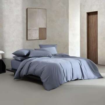 Calvin Klein - Queen Duvet Cover Set, Organic Cotton Sateen Bedding, Luxuriously Soft Home Decor, GOTS Certified (Organic Earth Dusk Blue, Queen)