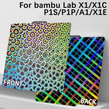 Wefuit New Upgraded H1H Build Plate for Bambu Lab A1/X1C/X1/X1E/P1P/P1S 3D Printer, Smooth Kaleidoscope+Smooth Skynet Spring Steel Plate Flexible Plate 257x257mm for Bambu 3D Printers