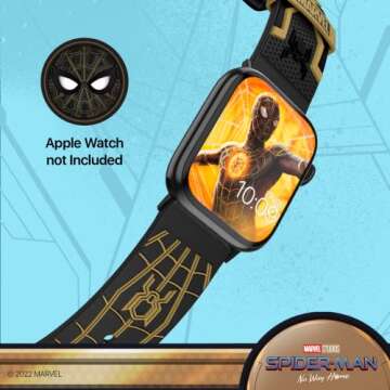 MARVEL - Spider-Man: No Way Home Black & Gold 3D Smartwatch Band - Officially Licensed, Compatible with Every Size & Series of Apple Watch (watch not included)
