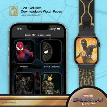 MARVEL - Spider-Man: No Way Home Black & Gold 3D Smartwatch Band - Officially Licensed, Compatible with Every Size & Series of Apple Watch (watch not included)