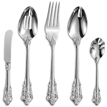 KEAWELL Elegant 5-Piece 18/10 Stainless Steel Serving Utensil Set, Dishwasher Safe, Silver