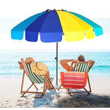 AMMSUN 7.5ft Heavy Duty HIGH Wind Beach Umbrella with sand anchor & Tilt Sun Shelter, UV 50+ Protection Outdoor Sunshade Umbrellas Carry Bag for Patio Garden Pool Backyard multicolor Blue