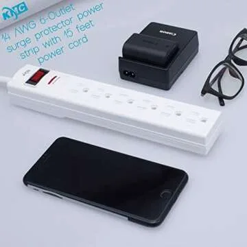 KMC 6-Outlet Surge Protector Power Strip with 15-Foot Cord, 1200 Joule, Overload Protection