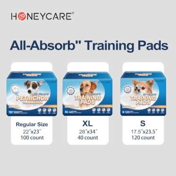 HONEY CARE All-Absorb, Large 22" x 23", 100 Count, Dog and Puppy Training Pads, Ultra Absorbent and Odor Eliminating, Leak-Proof 5-Layer Potty Training Pads with Quick-Dry Surface, Blue, A01