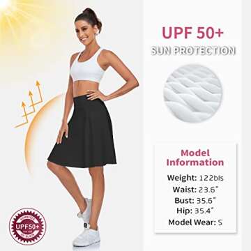 WOWENY Womens Golf Skorts Skirts with Pockets 20'' Athletic Modest Tennis Skirts with Shorts Knee Length Skorts Skirts Black