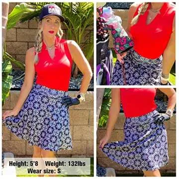 WOWENY Womens Golf Skorts Skirts with Pockets 20'' Athletic Modest Tennis Skirts with Shorts Knee Length Skorts Skirts Black