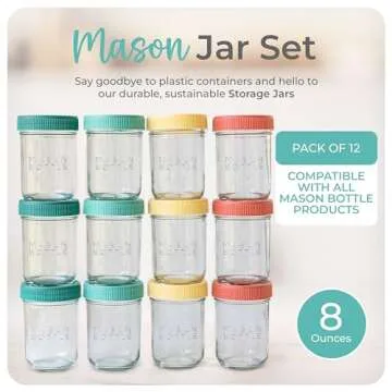 Mason Bottle 8oz Breast Milk Storage Glass - 12-Pack, Airtight & Stackable Baby Food Containers