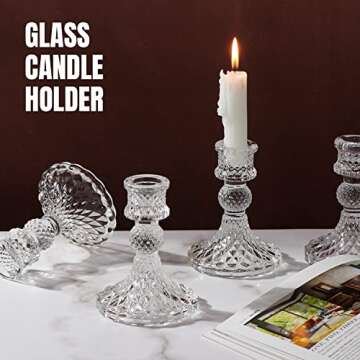 DARJEN Candlestick Holders Set,12Pcs 4" H Taper Candle Holders Bulk, Clear Glass Candle Holders for ...