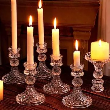 DARJEN Candlestick Holders Set,12Pcs 4" H Taper Candle Holders Bulk, Clear Glass Candle Holders for Wedding, Spring Party, Romantic Dinner, Festival & Windowsill Decor