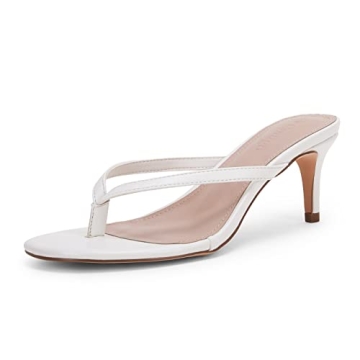 Coutgo Women's Kitten Heel Flip Flops Slip On Thong Slide Sandals Comfortable Summer Beach Shoes, Wh...