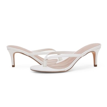 Coutgo Women's Kitten Heel Flip Flops Slip On Thong Slide Sandals Comfortable Summer Beach Shoes, White, Size 6.5