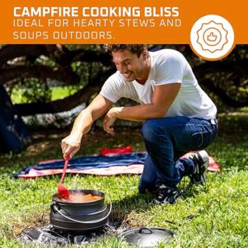 Bruntmor 8-Quart Pre-Seasoned Cast Iron Cauldron - African Potjie Pot with Lid - 3-Legged Pot for Ev...