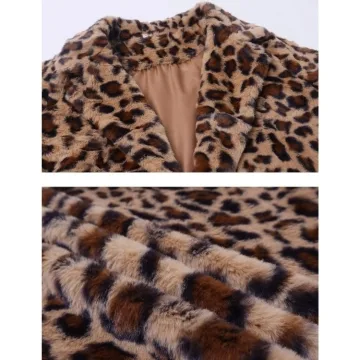 Yeokou Women's Faux Fur Jackets Autumn Winter Leopard Coats Loose Fur Coat with Pockets
