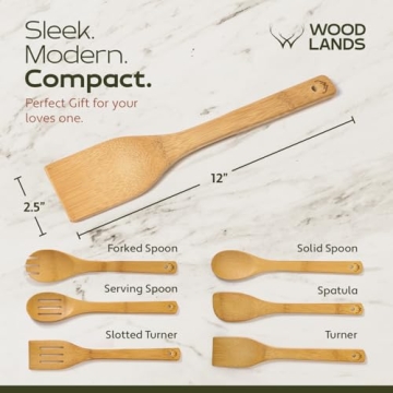 Bamboo Wooden Spoons - 6-Piece Kitchen Utensil Set