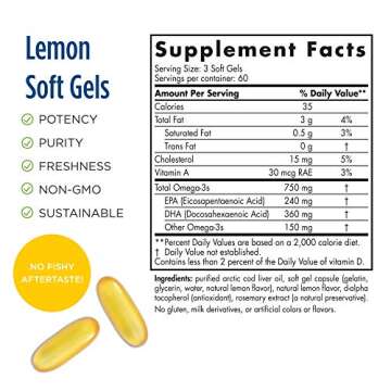 Nordic Naturals Pro Arctic Cod Liver Oil, Lemon - 180 Soft Gels - 750 mg Total Omega-3s with EPA & D...