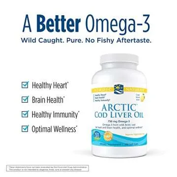 Nordic Naturals Pro Arctic Cod Liver Oil, Lemon - 180 Soft Gels - 750 mg Total Omega-3s with EPA & DHA - Heart & Brain Health, Healthy Immunity, Overall Wellness - Non-GMO - 60 Servings