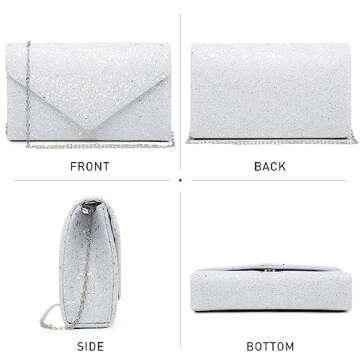 Dasein Women Glitter Evening Bags Formal Clutches Wedding Purses Party Dressy Clutch Purse Cocktail Prom Handbags (White)
