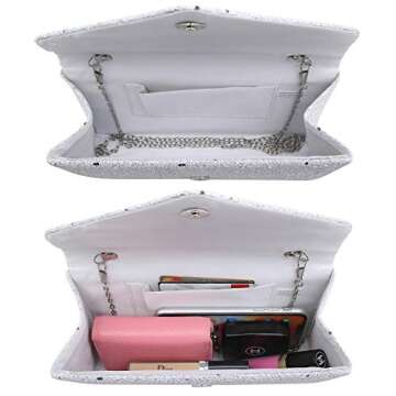 Dasein Women Glitter Evening Bags Formal Clutches Wedding Purses Party Dressy Clutch Purse Cocktail Prom Handbags (White)