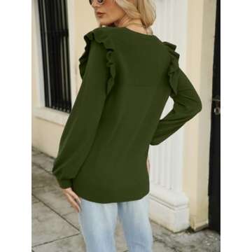 DEEP SELF Womens Long Sleeve Sweaters Ruffle Sweater for Women Casual Fall Sweatshirts Cozy Knit Pullover Sweater Tops