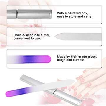 6 Pack Glass Nail File with Case, Crystal Fingernail Files Set, Double Sided Finger Nail Files, Prof...