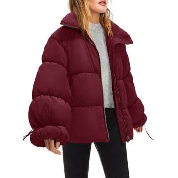 Panadila Womens Oversized Puffer Jacket Warm Winter Cozy Coats Casual Baggy Full Zip Up Puffer Coat ...