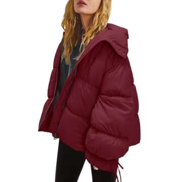 Panadila Womens Oversized Puffer Jacket Warm Winter Cozy Coats Casual Baggy Full Zip Up Puffer Coat with Pockets (Cherry Red,L)