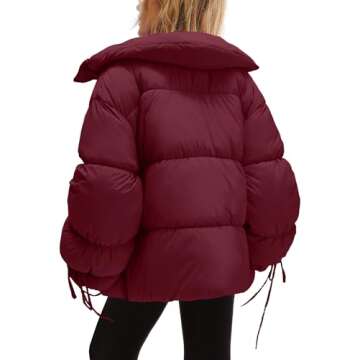 Panadila Womens Oversized Puffer Jacket Warm Winter Cozy Coats Casual Baggy Full Zip Up Puffer Coat with Pockets (Cherry Red,L)