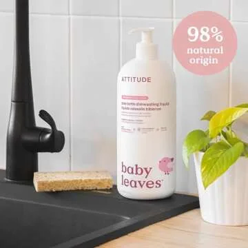 ATTITUDE Baby Dish Soap and Bottle Cleaner, EWG Verified Dishwashing Liquid, No Added Dyes or Fragrances, Tough on Milk Residue and Grease, Vegan, Unscented, 33.8 Fl Oz