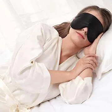 Alaska Bear Organic Silk Sleep Mask Cool Super Smooth Eye Cover Genuine Mulberry Silk Face Skin Care, Soft Filling, Lightweight for Home or Travel Use (Original Black, Flat)