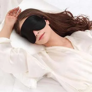 Alaska Bear Organic Silk Sleep Mask Cool Super Smooth Eye Cover Genuine Mulberry Silk Face Skin Care, Soft Filling, Lightweight for Home or Travel Use (Original Black, Flat)