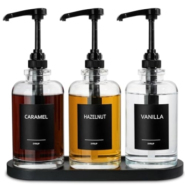 Coffee Syrup Dispenser for Coffee Bar, Glass Syrup Dispenser with 1/4oz Large Capacity Pump, Coffee ...