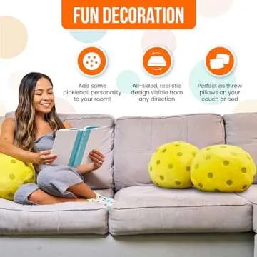 TILTECH Pickleball Pillow - Huggable Plush Pickleball Cushion, 12" Soft & Comfortable Stuffed Pickleball Gift, Realistic and Funny Pillow, Gifts for Pickleball Lovers, Sports Pillow
